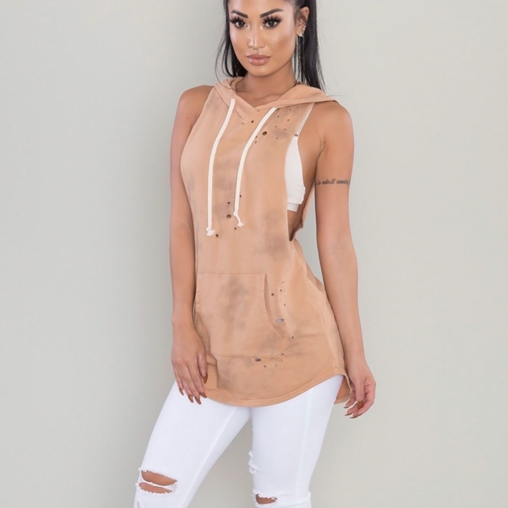 Tie Dye Distressed Sleeveless Hoodie